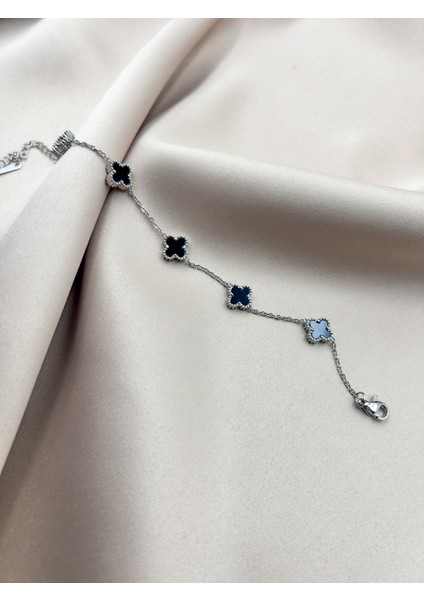 Fıora Yonca Bileklik Gümüş Siyah | 316L Çelik - Kararmaz | Hediyelik Kadın modelleri