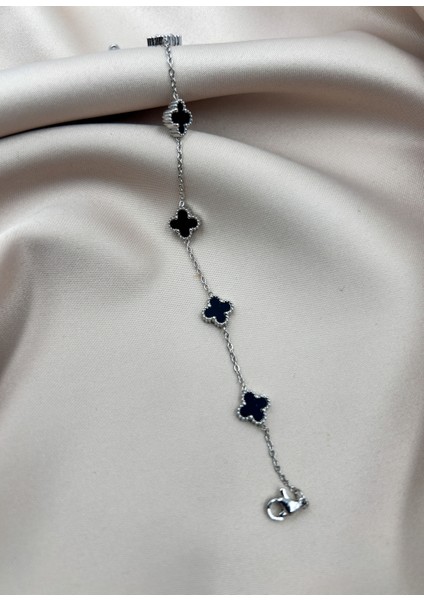 Fıora Yonca Bileklik Gümüş Siyah | 316L Çelik - Kararmaz | Hediyelik Kadın indirimleri