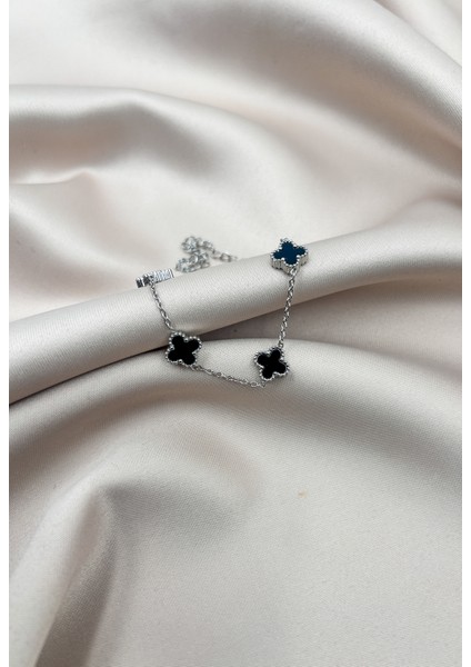 Fıora Yonca Bileklik Gümüş Siyah | 316L Çelik - Kararmaz | Hediyelik Kadın