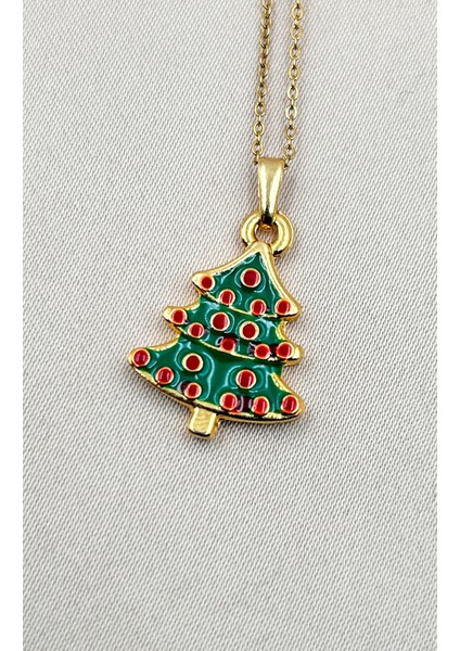 Fiora Kolye Yeni Yıl Çam Ağacı Uçlu Ayarlanabilir Kolye Gold Zincir Paslanmaz