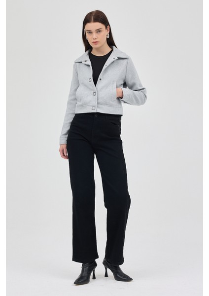 Gri Kısa Astarlı Kaşe Kadın Ceket 3055A fırsatları