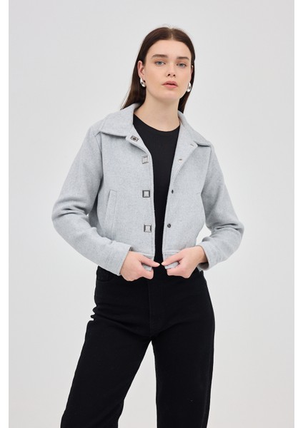 Gri Kısa Astarlı Kaşe Kadın Ceket 3055A