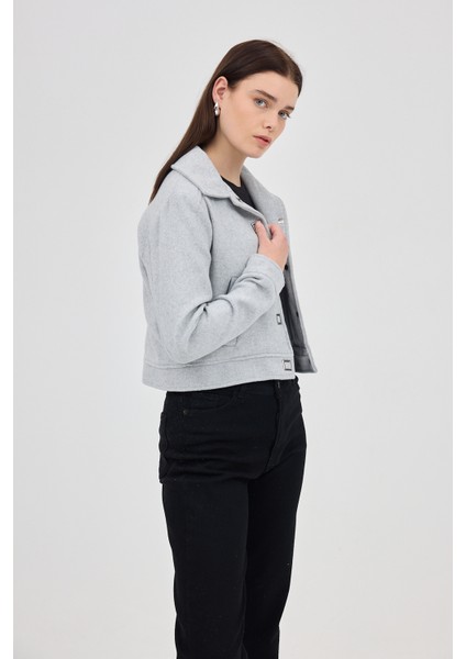 Gri Kısa Astarlı Kaşe Kadın Ceket 3055A