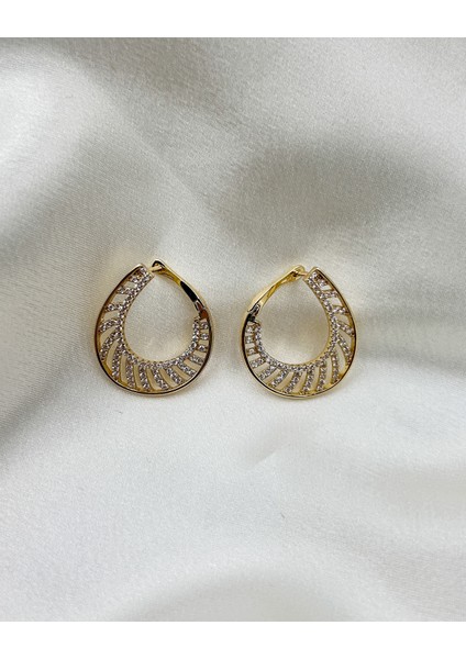 Fıora Taşlı Gold Kaplama Xuping Paslanmaz Çelik Küpe