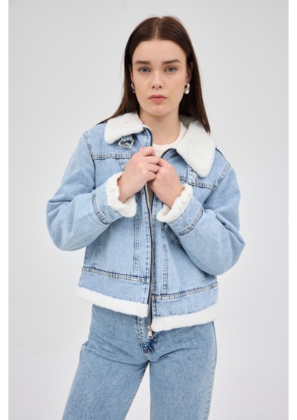 Buzkar İçi Kürklü Crop Jean Kadın Ceket 6010 modelleri