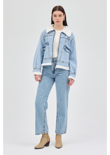 Buzkar İçi Kürklü Crop Jean Kadın Ceket 6010 fırsatları