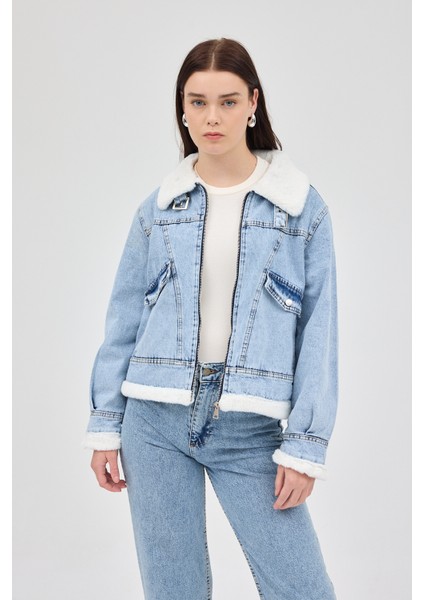 Buzkar İçi Kürklü Crop Jean Kadın Ceket 6010