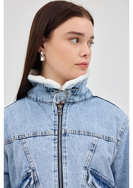 Buzkar İçi Kürklü Crop Jean Kadın Ceket 6010