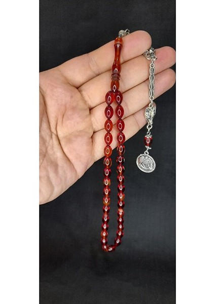 Ateş Kehribar Tesbih Beyzi Kesim Kırmızı Renk T-417 fırsatları