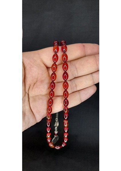 Ateş Kehribar Tesbih Beyzi Kesim Kırmızı Renk T-417
