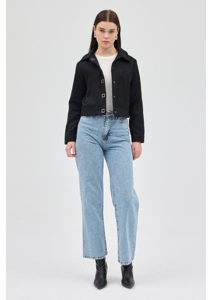 Siyah Kısa Astarlı Kaşe Kadın Ceket 3055A