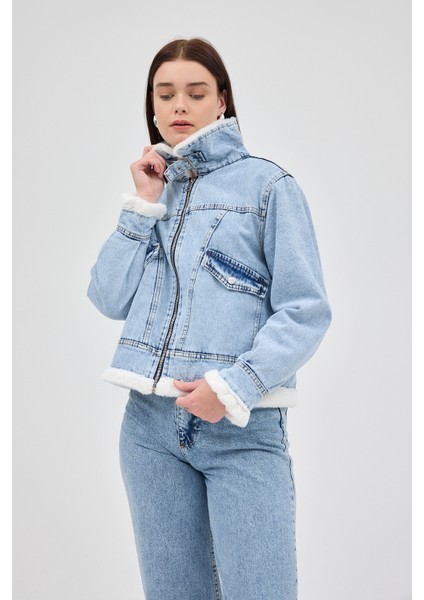 Buzkar İçi Kürklü Crop Jean Kadın Ceket 6010