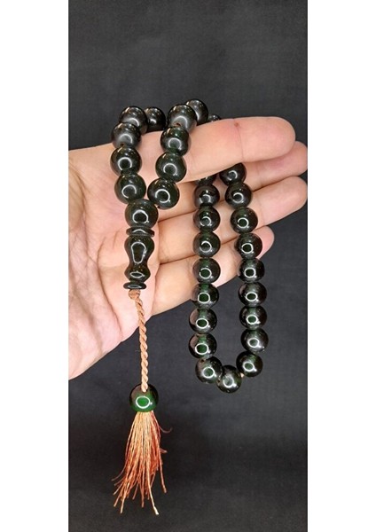 Çubuk Kehribar Tesbih Koyu Yeşil Küre Kesim T-419 Hediyelik fırsatları