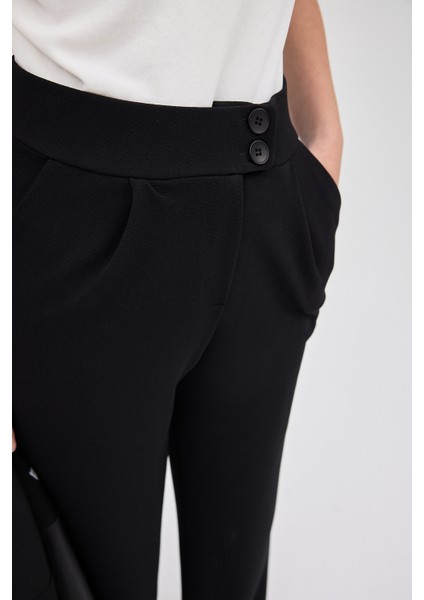 Siyah Çift Düğmeli Kadın Pantolon 5010 indirimleri