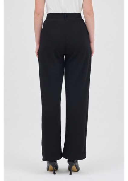 Siyah Tek Düğmeli Pensli Kadın Pantolon 5011