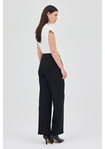 Siyah Tek Düğmeli Pensli Kadın Pantolon 5011