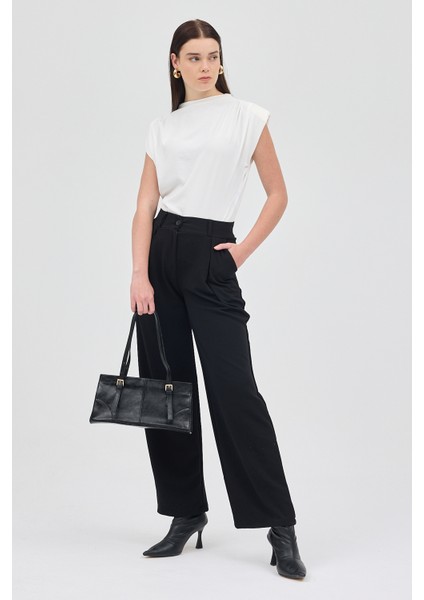 Siyah Tek Düğmeli Pensli Kadın Pantolon 5011