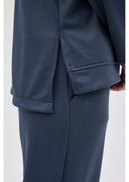 Antrasit Bisiklet Yaka Kadın Pantolon Takım 8213A