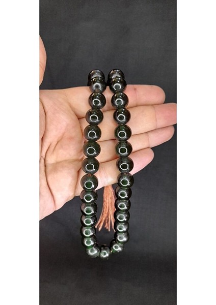 Çubuk Kehribar Tesbih Koyu Yeşil Küre Kesim T-419 Hediyelik