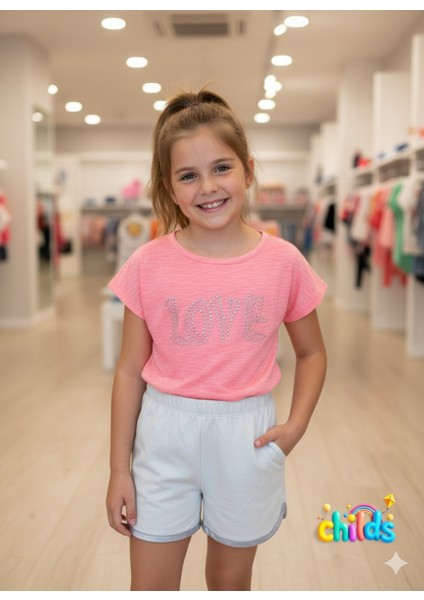 Alt Üst Yazlık Kız Çocuk Kısa Kol Penye Şortlu Takım.