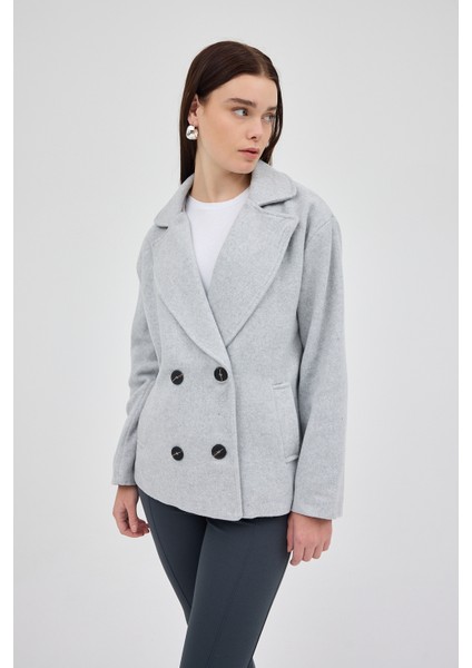 Gri Kruvaze Yaka Çift Düğmeli Kaşe Kadın Ceket 8069A fiyatları