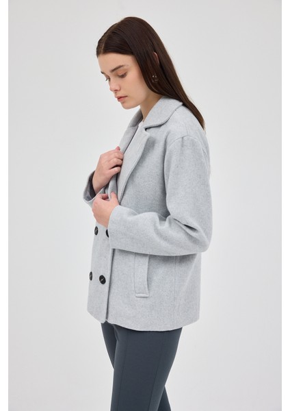 Gri Kruvaze Yaka Çift Düğmeli Kaşe Kadın Ceket 8069A modelleri