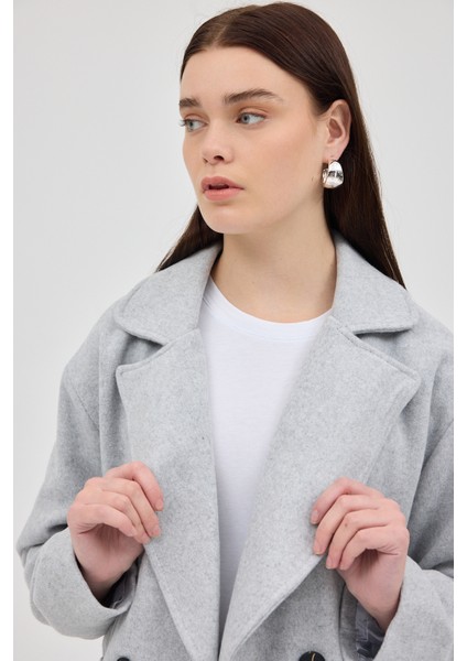 Gri Kruvaze Yaka Çift Düğmeli Kaşe Kadın Ceket 8069A indirimleri