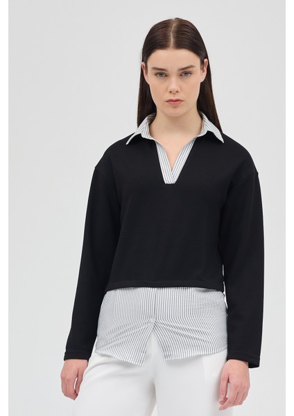 Siyah Gömlek Yaka Detaylı Triko Bluz 8241A fiyatları