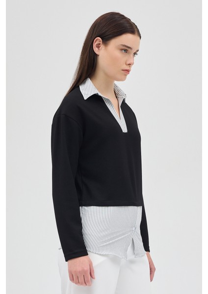 Siyah Gömlek Yaka Detaylı Triko Bluz 8241A modelleri