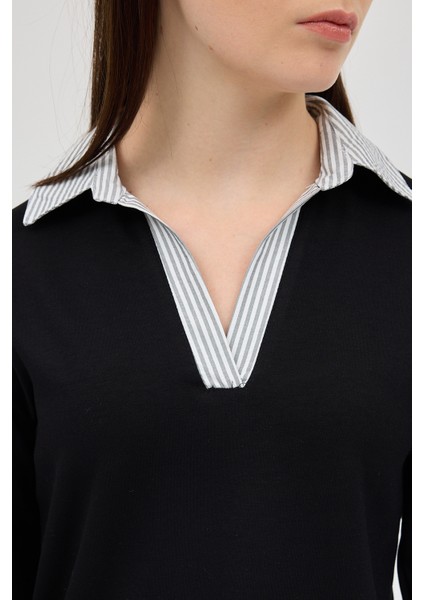 Siyah Gömlek Yaka Detaylı Triko Bluz 8241A indirimleri