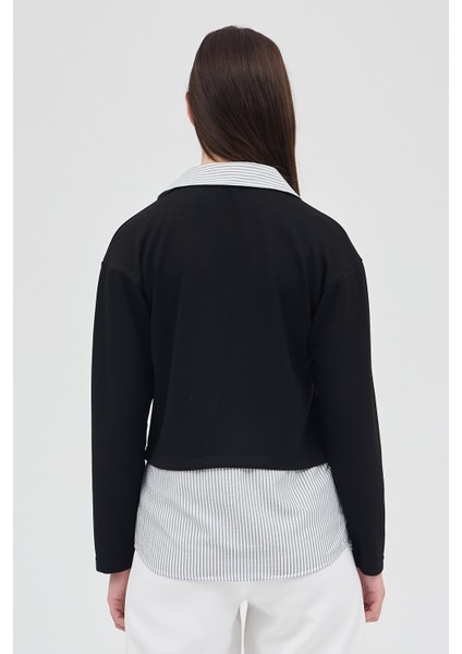 Siyah Gömlek Yaka Detaylı Triko Bluz 8241A