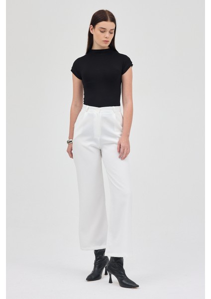 Beyaz Pile Detaylı Yüksek Bel Palazzo Kadın Pantolon 4003A modelleri