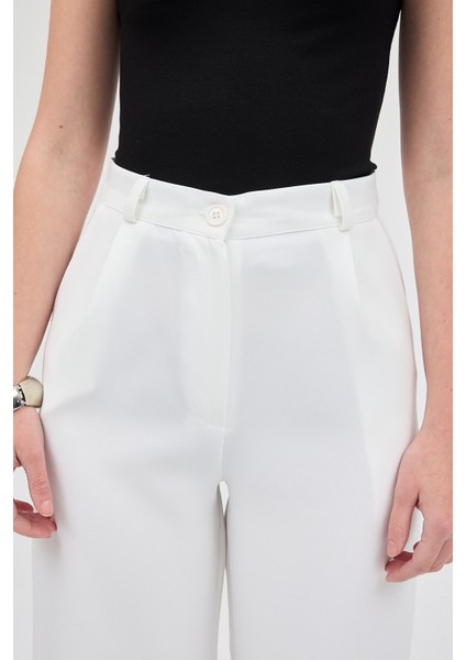 Beyaz Pile Detaylı Yüksek Bel Palazzo Kadın Pantolon 4003A indirimleri