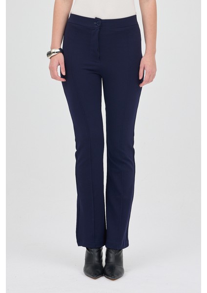 Laci Straight/Düz Kesim Yüksek Bel Nervür Dikişli Örme Pantolon TCR-6873A