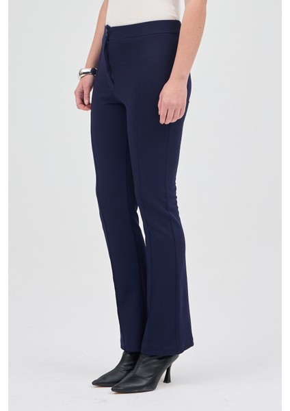 Laci Straight/Düz Kesim Yüksek Bel Nervür Dikişli Örme Pantolon TCR-6873A