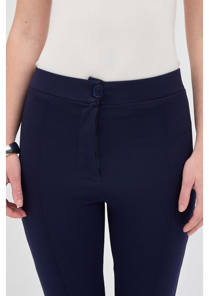 Laci Straight/Düz Kesim Yüksek Bel Nervür Dikişli Örme Pantolon TCR-6873A