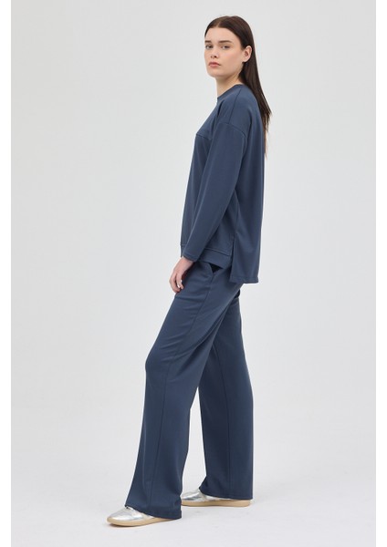 Antrasit Bisiklet Yaka Kadın Pantolon Takım 8213A
