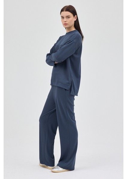 Antrasit Bisiklet Yaka Kadın Pantolon Takım 8213A