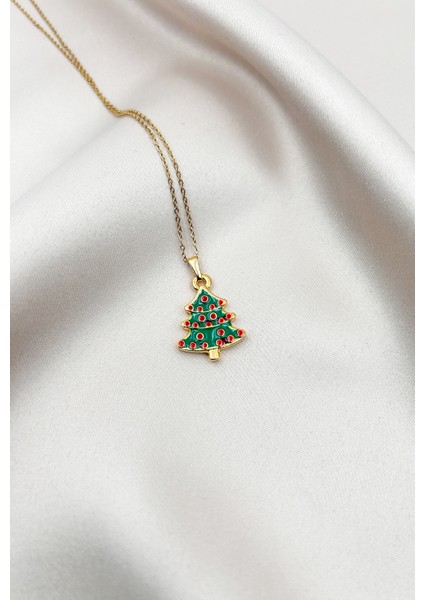 Fiora Kolye Yeni Yıl Çam Ağacı Uçlu Ayarlanabilir Kolye Gold Zincir Paslanmaz