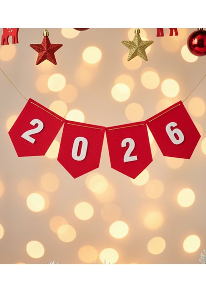 Yılbaşı Flama Dekoratif Banner Keçe 2026 Yeni Yıl Duvar Süsü