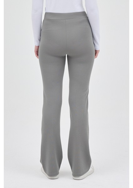 Gri Straight/Düz Kesim Yüksek Bel Nervür Dikişli Örme Pantolon TCR-6873A