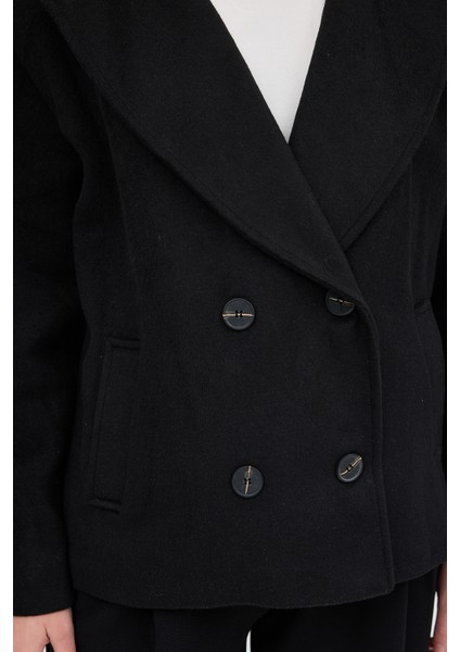 Siyah Kruvaze Yaka Çift Düğmeli Kaşe Kadın Ceket 8069A indirimleri