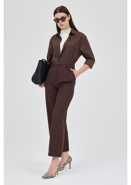 Acı Kahve Pile Detaylı Yüksek Bel Palazzo Kadın Pantolon 4003A fırsatları