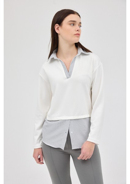 8241A Gömlek Detay Bluz Ekru