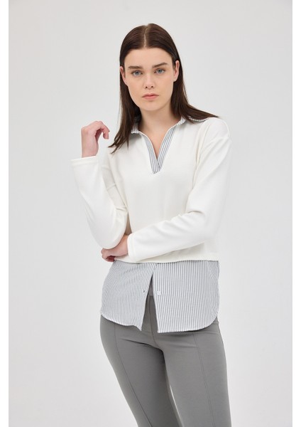 8241A Gömlek Detay Bluz Ekru