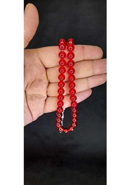 Çubuk Kehribar Tesbih Küre Kesim Kırmızı Renkli T-424