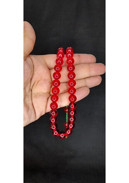 Çubuk Kehribar Tesbih Küre Kesim Kırmızı Renk T-416
