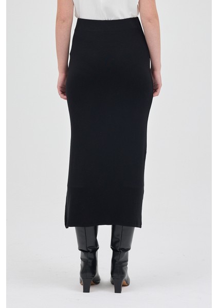 Siyah Likralı Uzun Lastik Bel Etek 8157A