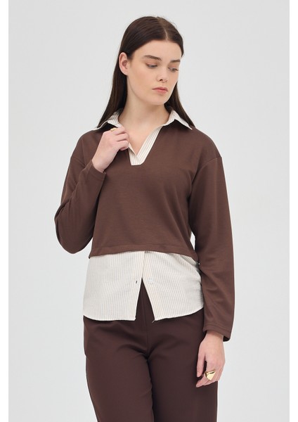 Kahve Gömlek Yaka Detaylı Triko Bluz 8241A fiyatları