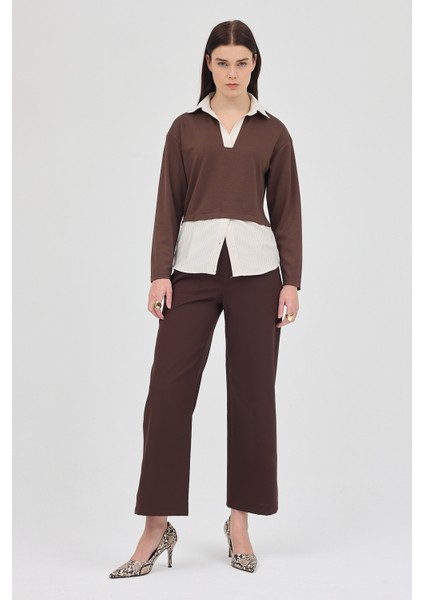 Kahve Gömlek Yaka Detaylı Triko Bluz 8241A fırsatları